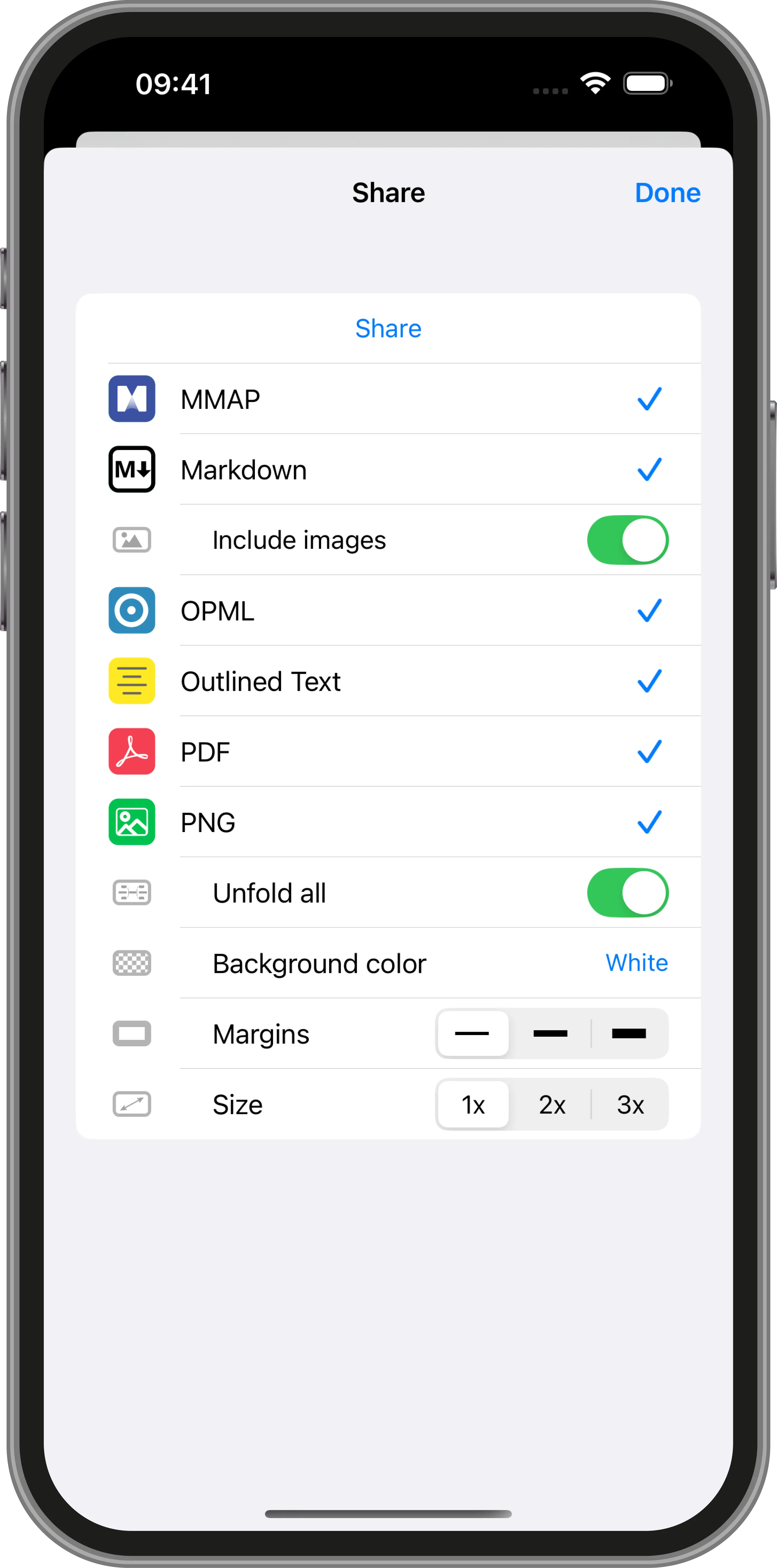 Export mind map to PNG, PDF & MMAP on iPhone