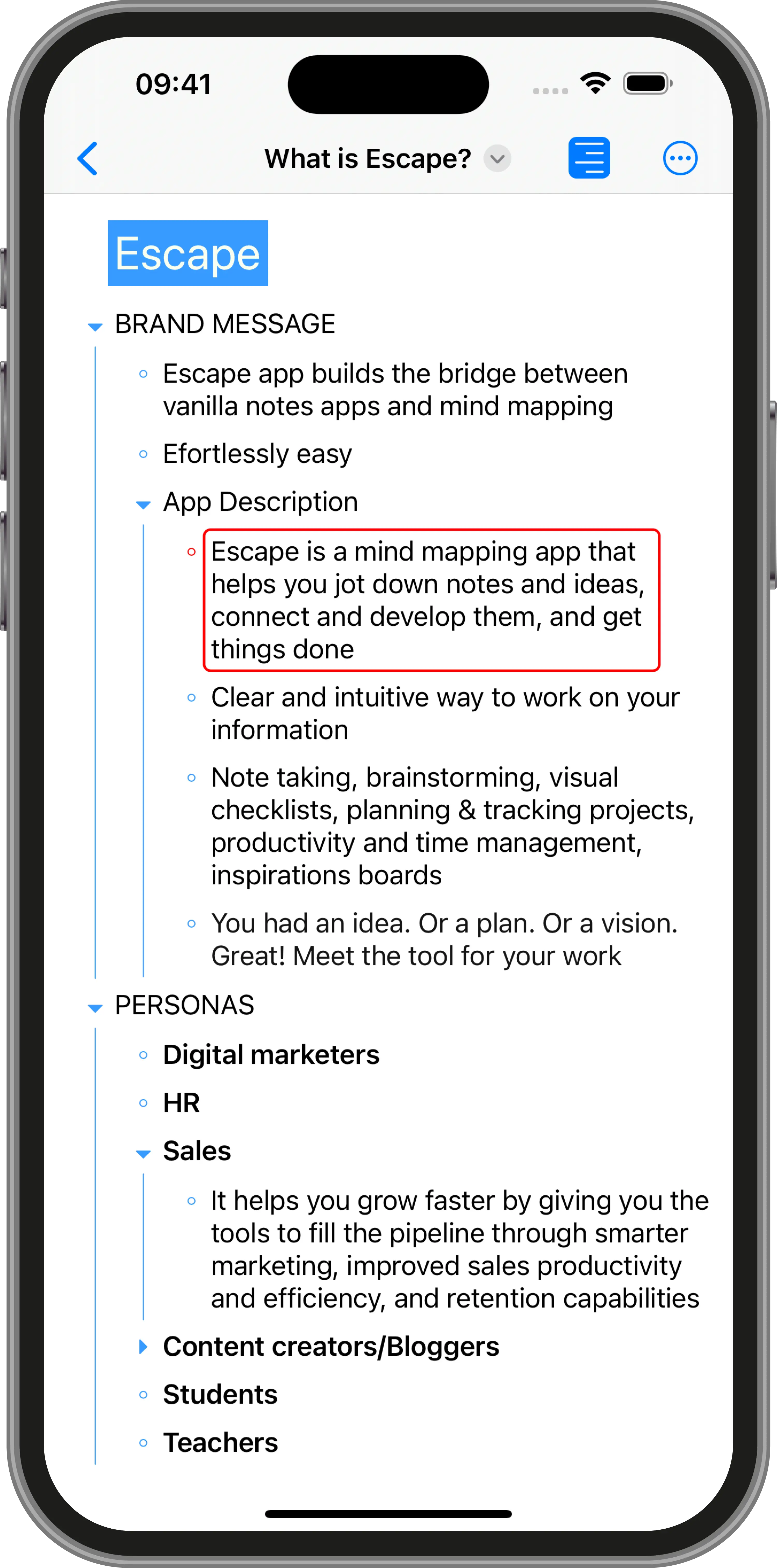 Organize & structure ideas on iPhone